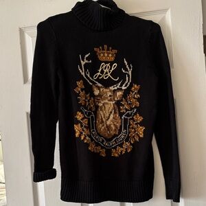 Vintage Ralph Lauren Black Turtleneck Sweater with Stag and Crest